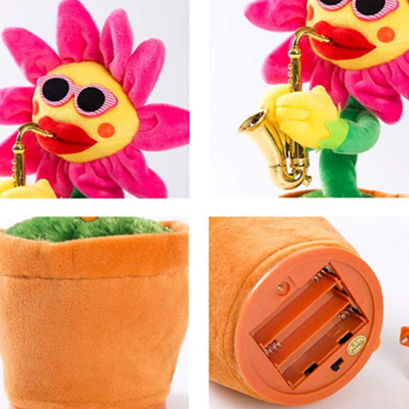 Enchanting Dancing Playing Saxophone Flowers Sunflower Funny Music Plush Toy for Kids Adult Pets