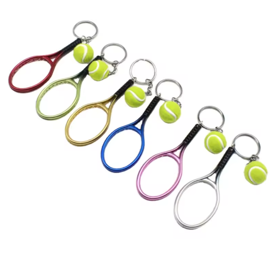 High Quality Wholesale Simulation Mini Tennis Rackets Sports Personalized Keychain Beach Tennis Keychain Racquet Keychain