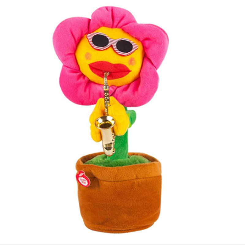 Enchanting Dancing Playing Saxophone Flowers Sunflower Funny Music Plush Toy for Kids Adult Pets