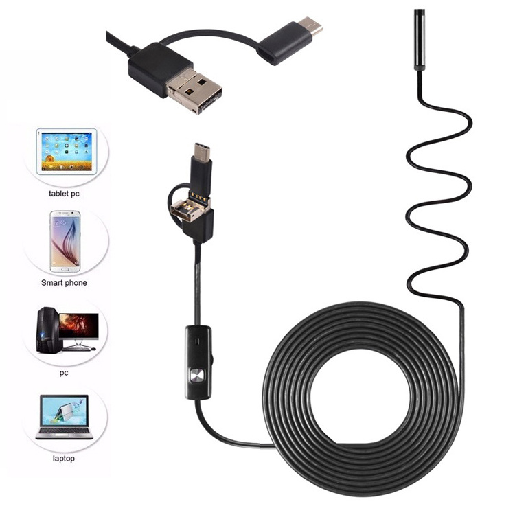 8mm 720P 3 IN 1 2M Rigid Wire Handheld Driver USB Endoscope Camera Inspection Camera Borescope HD Endoscopic Camera Portable