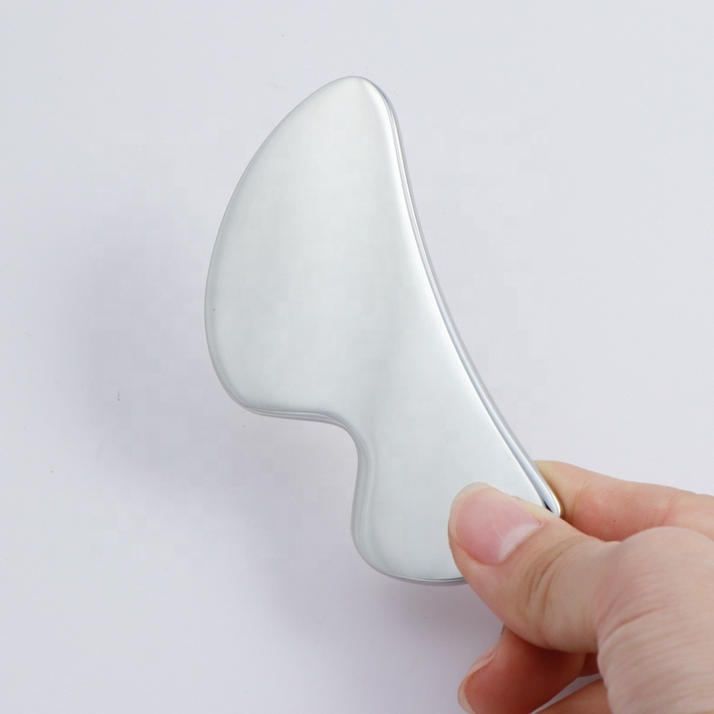 private label silver Metal Gua sha Tools Facial Massage B Shape Stainless Steel Guasha Scraping Guasha