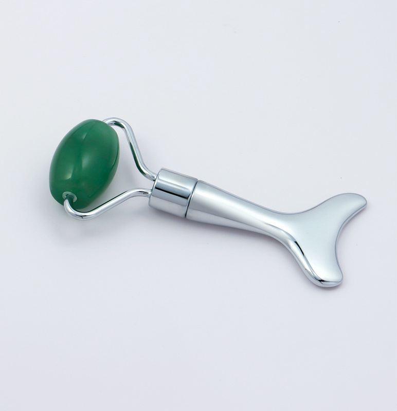 Single Head Jade Roller Metal Gua Sha Skin Tightening Face Massager with Rose Quartz Stone