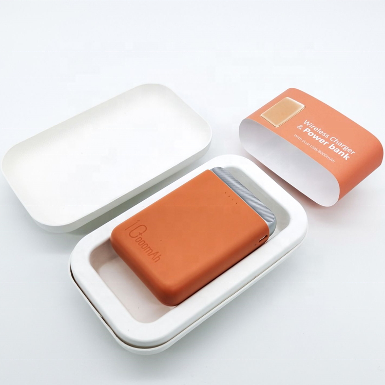 Power bank, mobile phone case, 3C product packaging, 100% degradable natural color dry pressure bagasse packaging box.