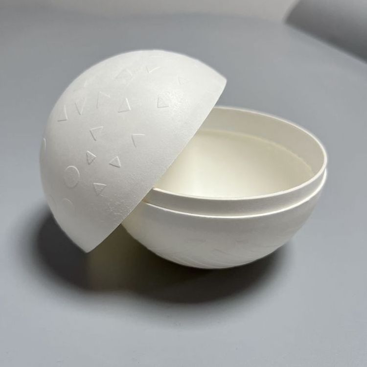 custom biodegradable molded pulp box for sock packaging, oval shape box, ball shape box