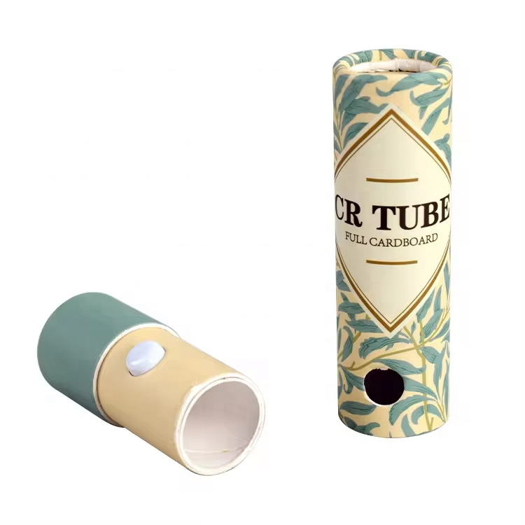 Customized White Cardboard Childproof Child Resistant Cartridge Packing Round Paper Tube with Lock Button