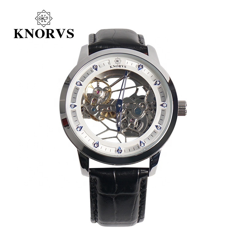 KNORVS Switzerland brand new arrival Genuine Leather skeleton luxury Tourbillon movement mechanical watch wrist watches