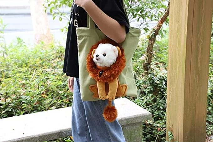 Cute Lion-Shaped Canvas Shoulder Carrying Bag Lion Pet Carrier Bag Lion sling carrier bag for Dogs and Cats