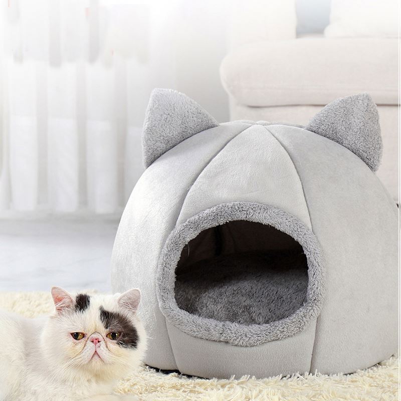 KINYU Original Warm Soft Velvet Pet cave products for pets sleep cozy house cats tent accessories niche chat Soft Pet bed