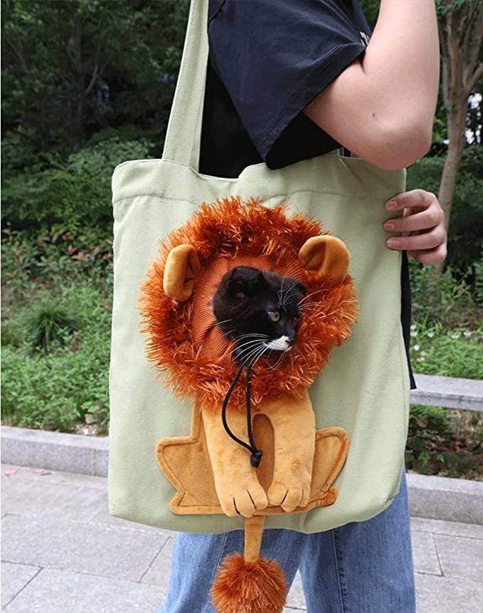 Cute Lion-Shaped Canvas Shoulder Carrying Bag Lion Pet Carrier Bag Lion sling carrier bag for Dogs and Cats