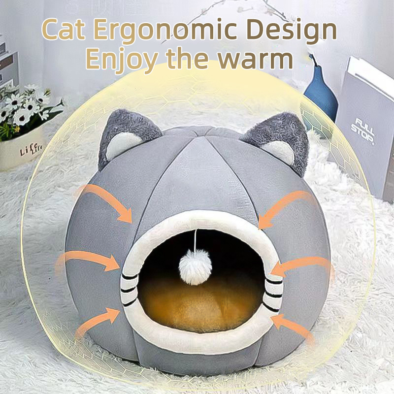 KINYU Original Warm Soft Velvet Pet cave products for pets sleep cozy house cats tent accessories niche chat Soft Pet bed