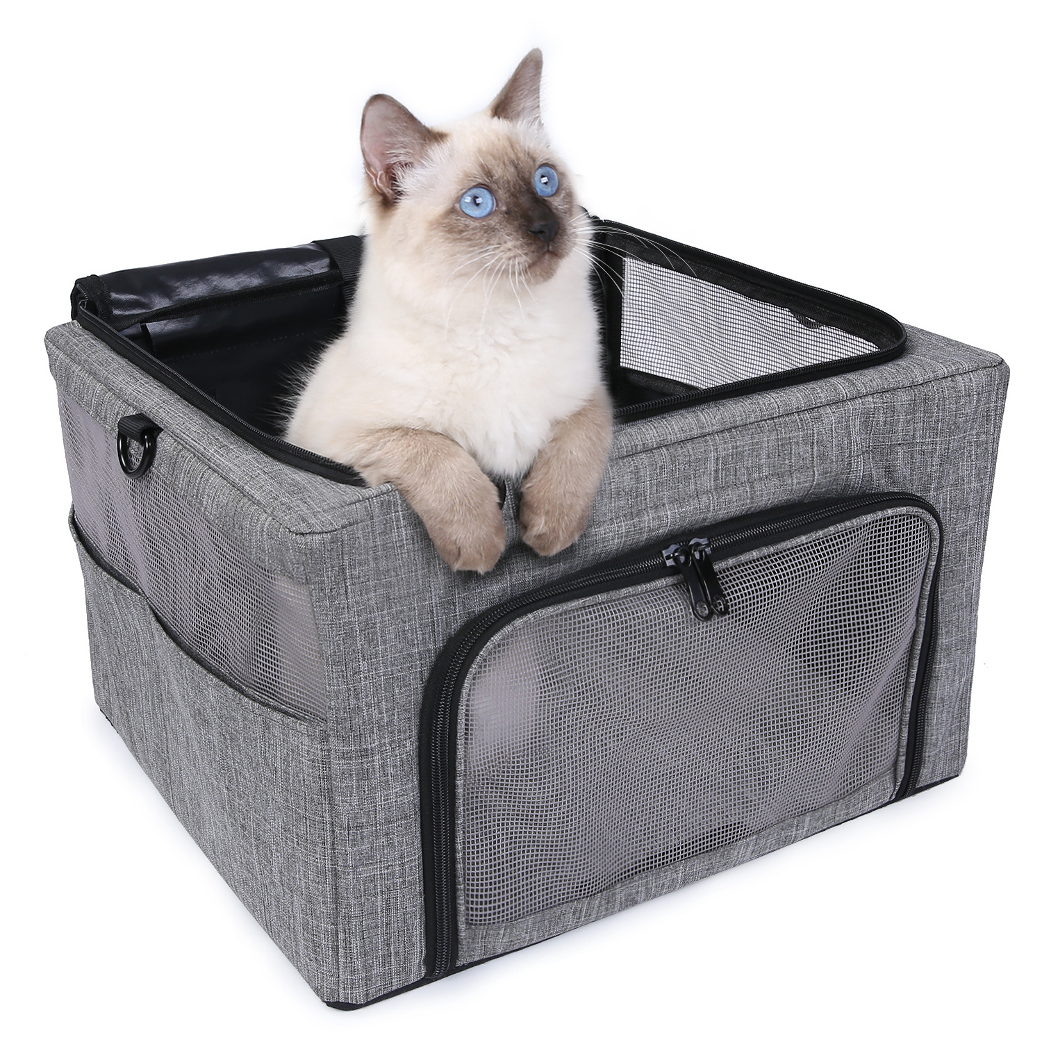 Reinforce Metal Frame Construction Cage Top Cover Pet Cat Dog Car Carrier Collapsible Dog Travel Booster Seat