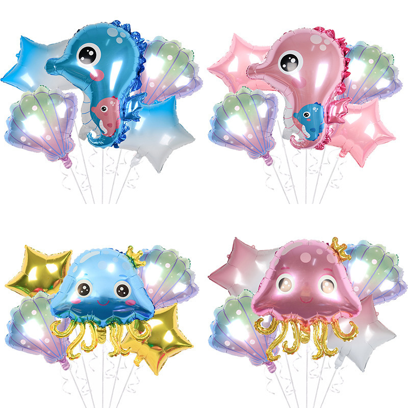 5Ppc/Sets Large Marine Life Animal Seahorse Octopus Jellyfish Shell Party Foil Balloon