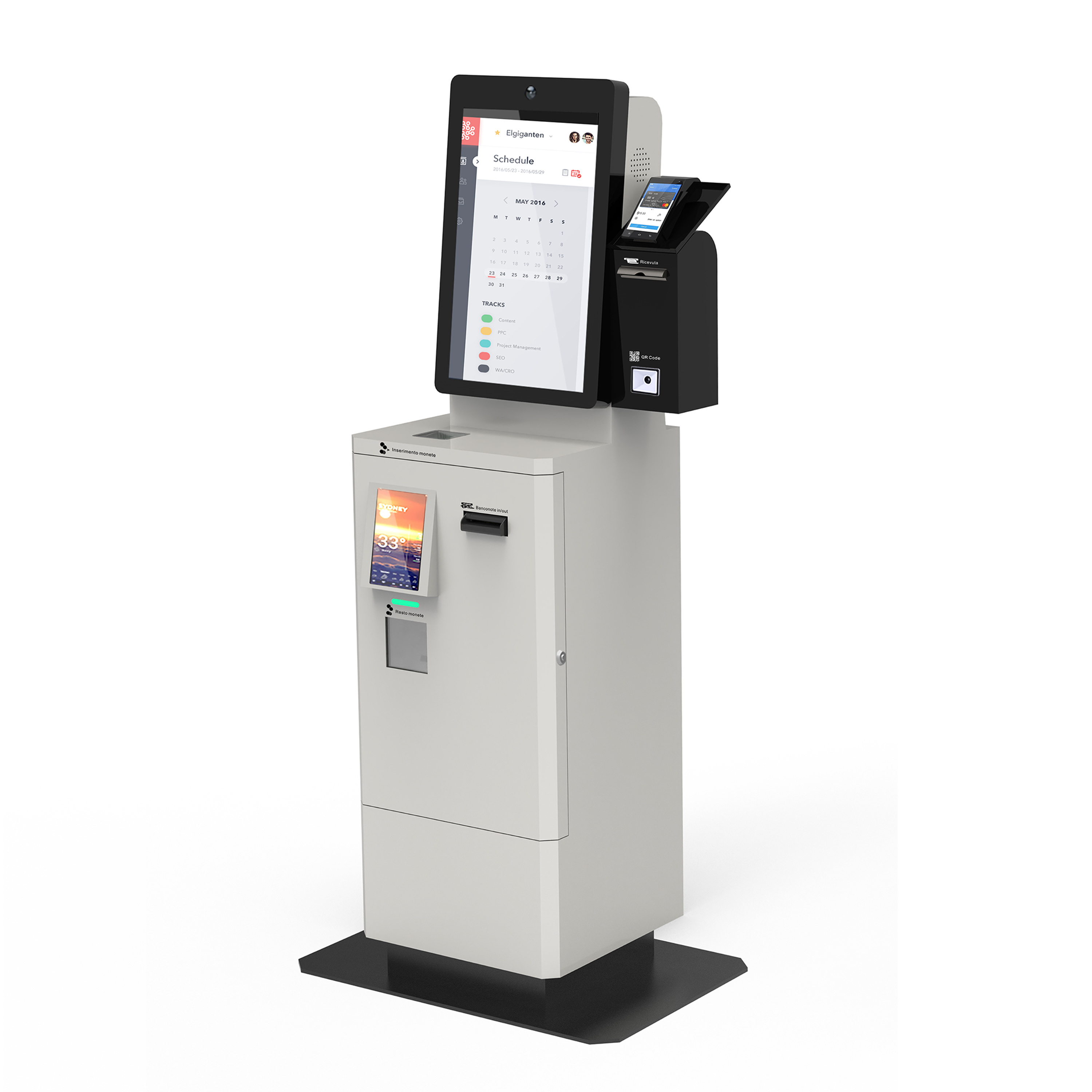 Parking self service touch screen payment kiosk ticket vending machine with cash acceptor and printer