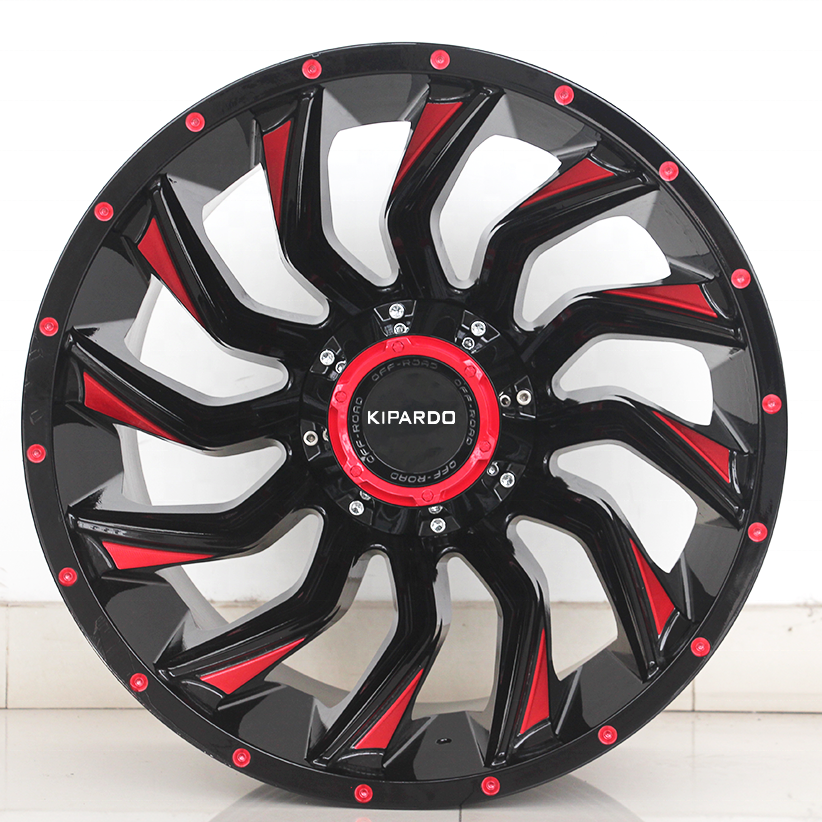 Matte black  and candy red color 20*12  PCD 6*139.7  spinning design in china machine face 20 inch alloy wheels