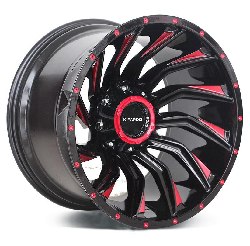 Matte black  and candy red color 20*12  PCD 6*139.7  spinning design in china machine face 20 inch alloy wheels