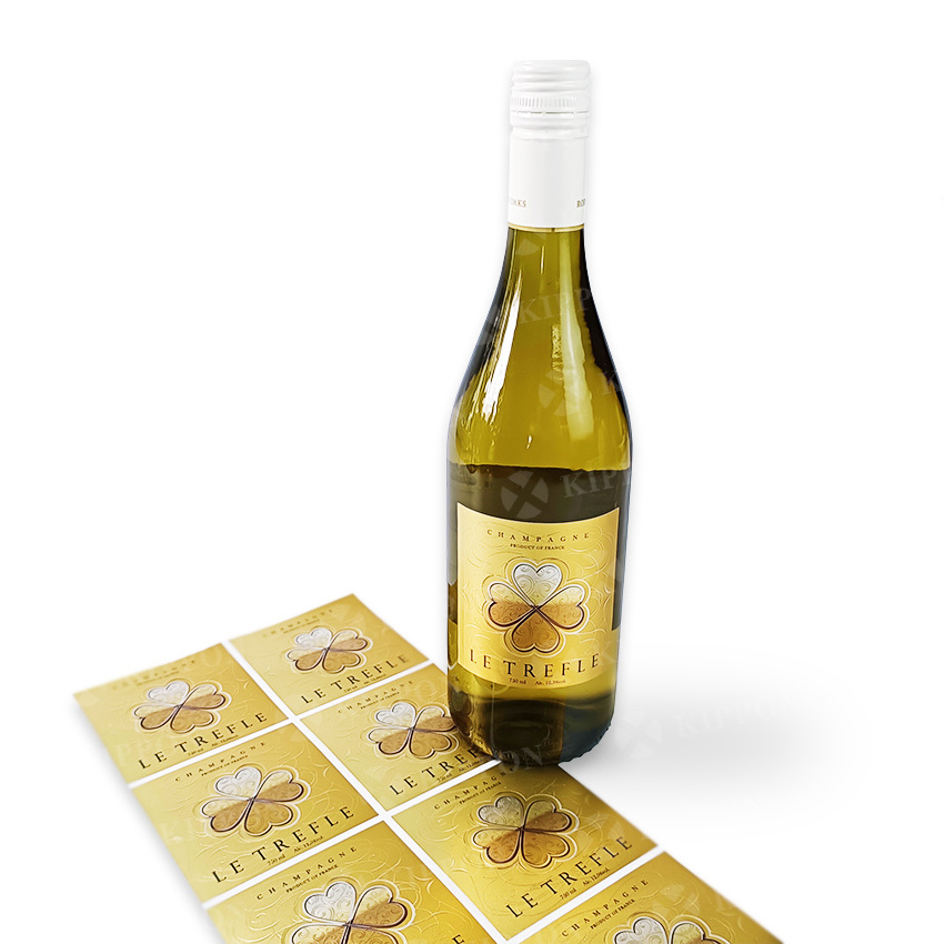 Custom Luxury Wine Bottle Champagne Packaging Label Gold Foil Stamping with Rich Texture Varnished Embossed Sticker Packaging