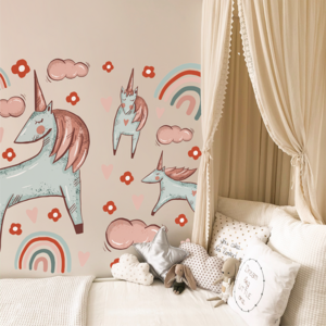 Custom Unicorn Dream Theme Adhesive Removable Printing Decal PVC Waterproof Mock Up Home Decoration Wall Sticker for Kids Room