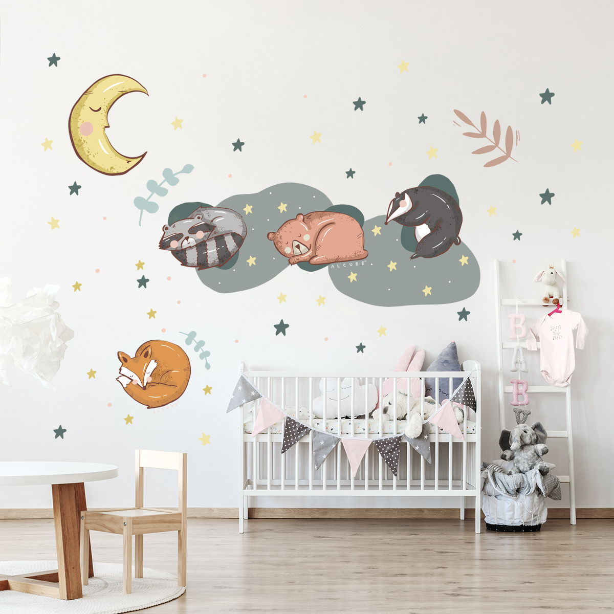 Custom Sloth Theme Self-adhesive Removable Printing Decal PVC Waterproof Mock Up Home Decoration Wall Sticker for Kids Room