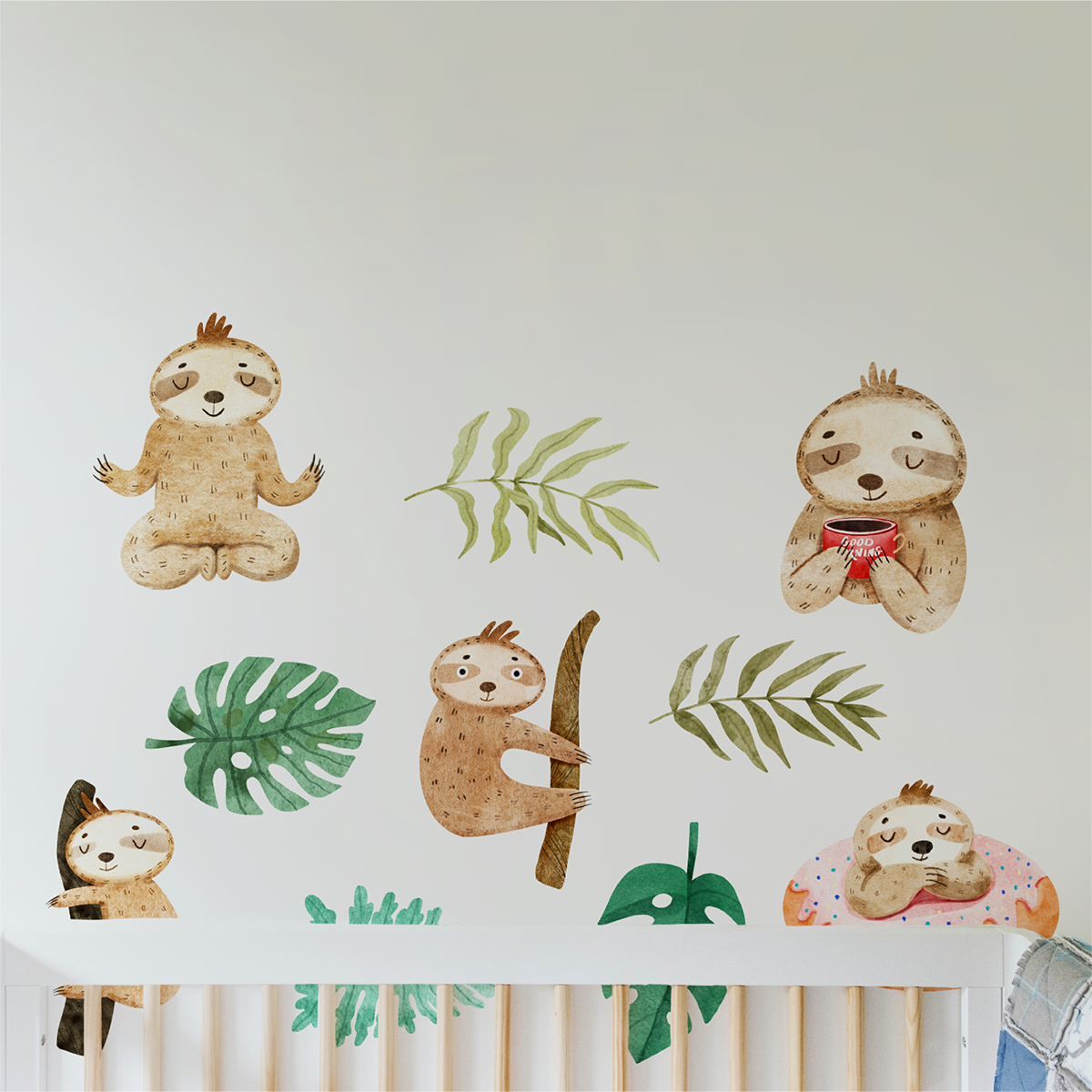 Custom Sloth Theme Self-adhesive Removable Printing Decal PVC Waterproof Mock Up Home Decoration Wall Sticker for Kids Room