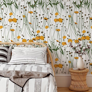 Custom Decorative Floral Art adhesive Wallpaper Bedroom Wall Murals,Botanic Odorless Peel And Stick Wallpaper for Home Decor