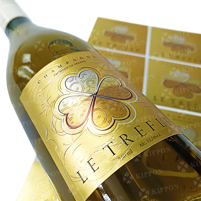 Custom Luxury Wine Bottle Champagne Packaging Label Gold Foil Stamping with Rich Texture Varnished Embossed Sticker Packaging