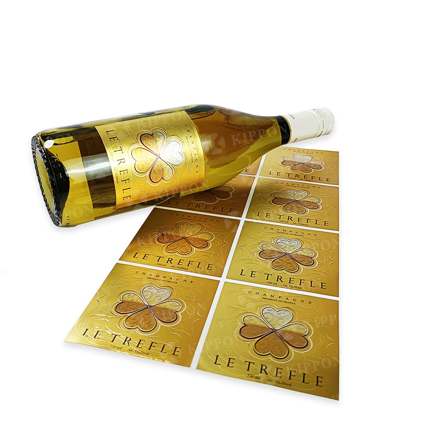 Custom Luxury Wine Bottle Champagne Packaging Label Gold Foil Stamping with Rich Texture Varnished Embossed Sticker Packaging