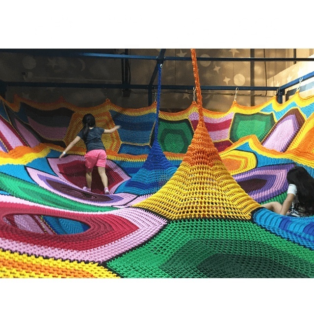 Customized Indoor Colorful Playground Crotheted Rainbow Climbing Rope Net For Children