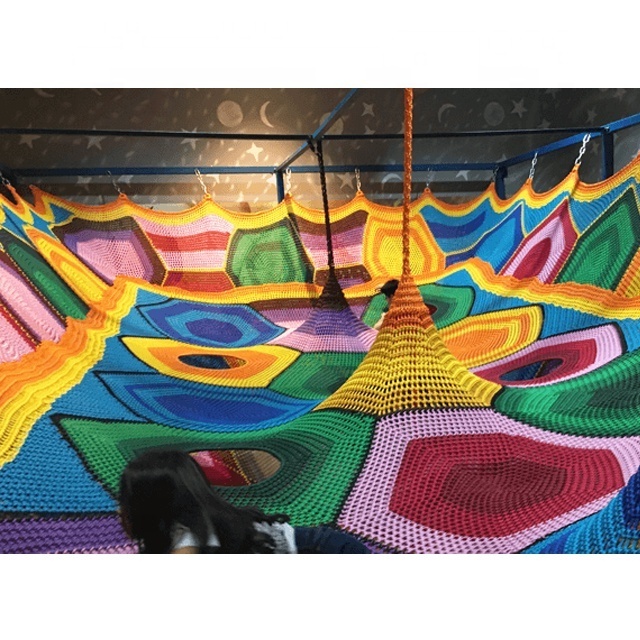 Customized Indoor Colorful Playground Crotheted Rainbow Climbing Rope Net For Children