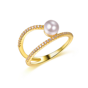 Female Fashion Shell Pearl & 3A White Cubic Zirconia Index Finger Ring Fashion Jewelry Pearl Rings