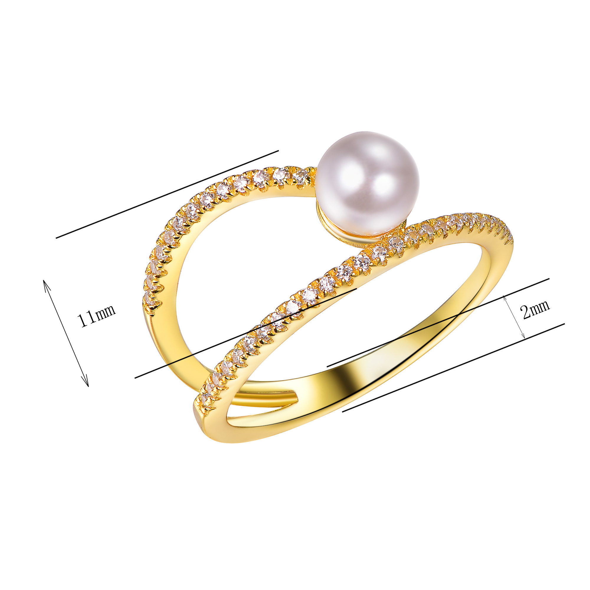 Female Fashion Shell Pearl & 3A White Cubic Zirconia Index Finger Ring Fashion Jewelry Pearl Rings