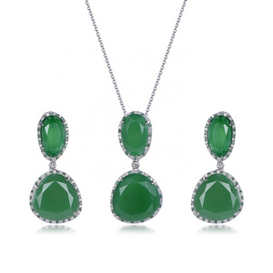 fashion green glass pendant colombian emerald jewelry ruby jewelry sets AAA zircon jewellery set 925 sterling silver jewelry set