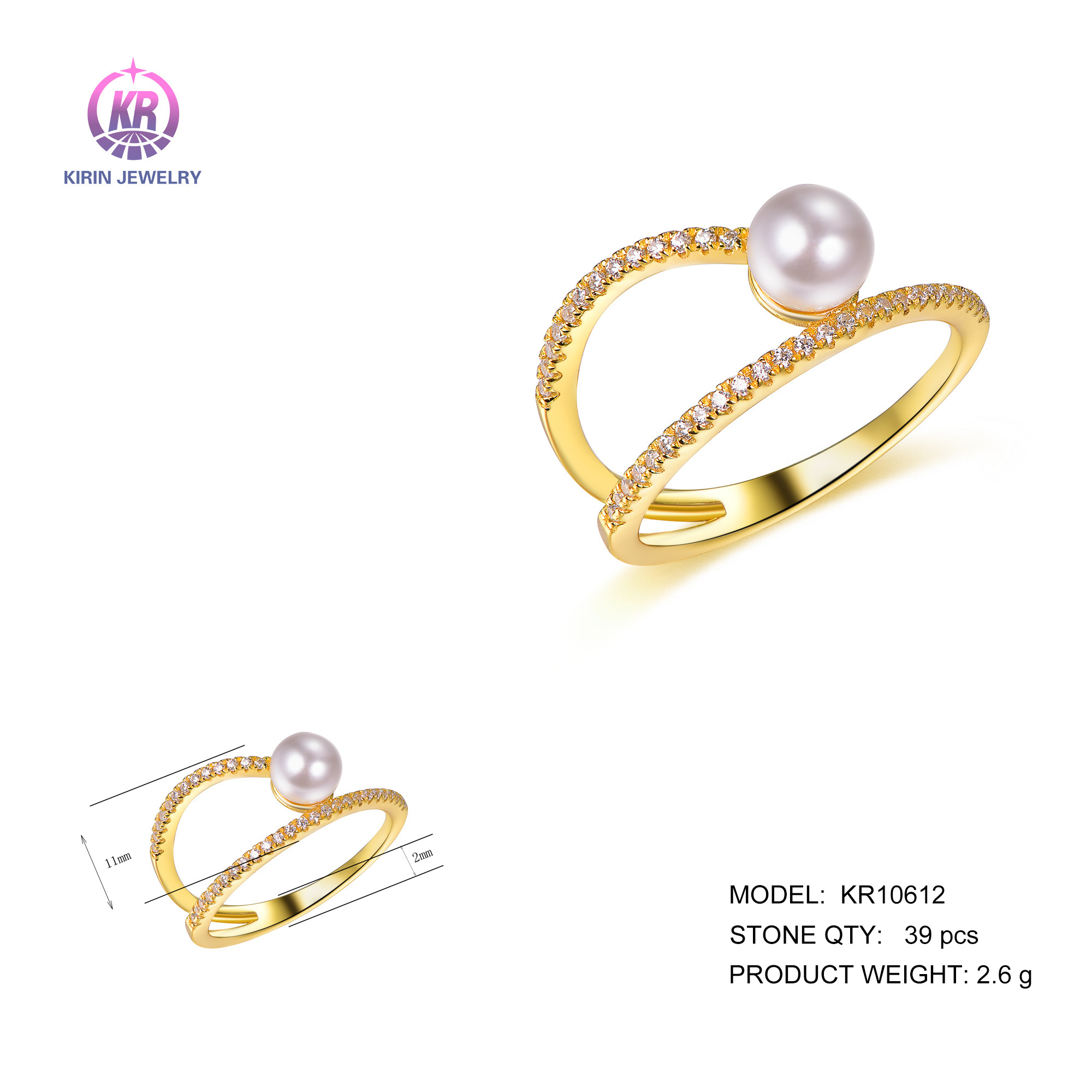 Female Fashion Shell Pearl & 3A White Cubic Zirconia Index Finger Ring Fashion Jewelry Pearl Rings