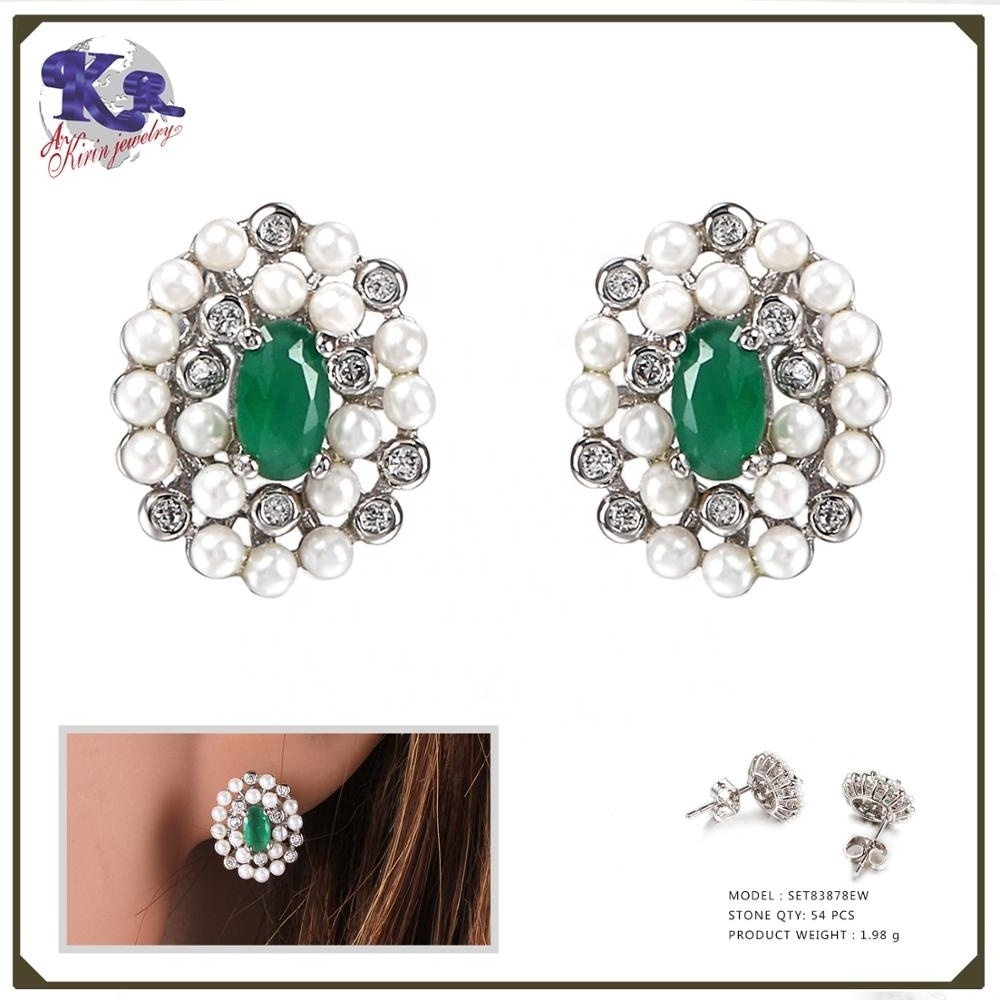 New item Malay jade green pearl jewelry set mix Zircon 925 sterling silver pendant 925 sterling silver earring ring jewelry set