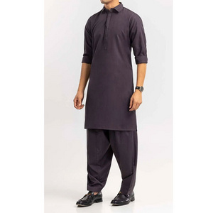 High Quality Latest Design Islamic Muslim Clothes Men Shalwar Kameez With Side Pockets Salwar Kameez Suits