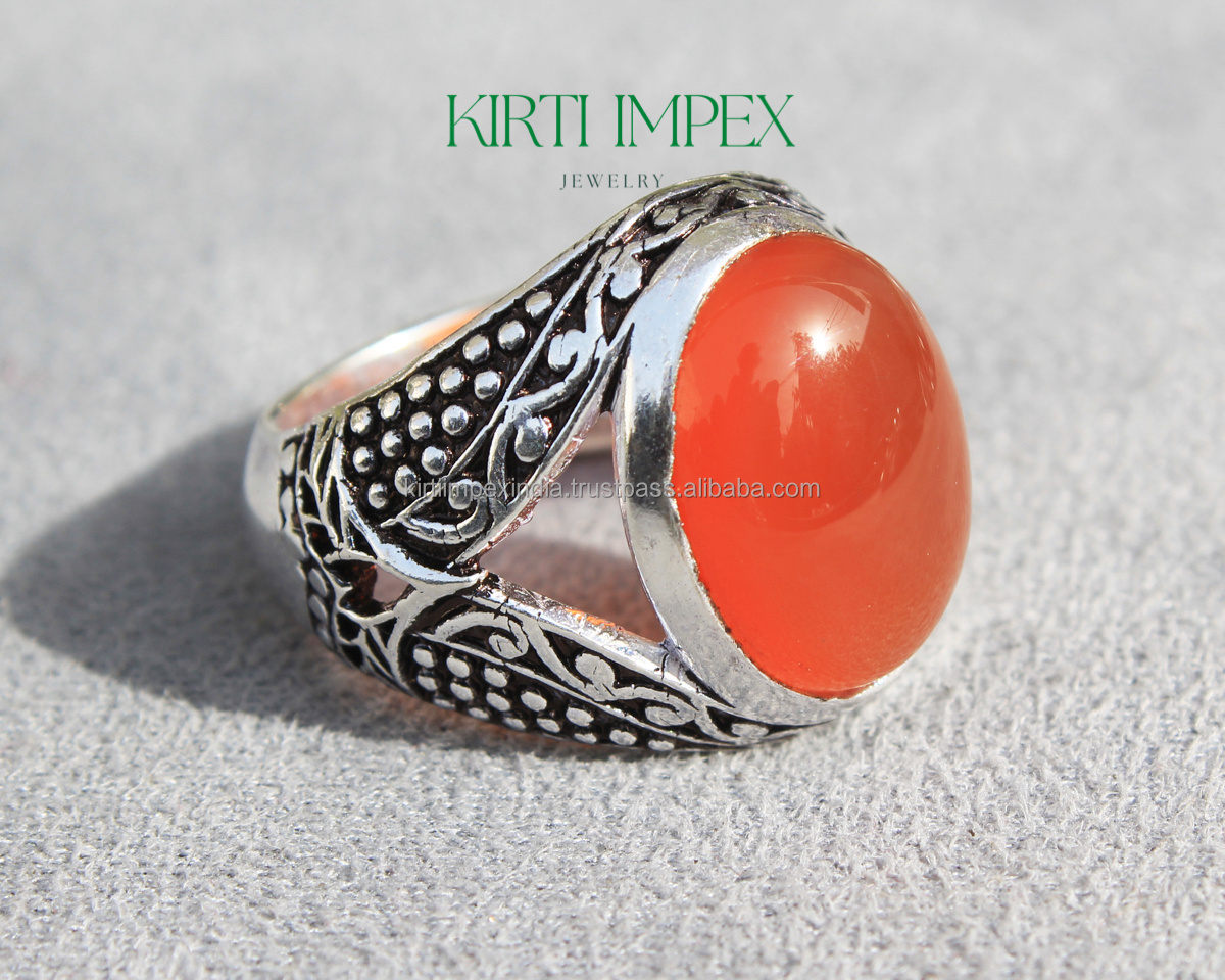 Amazon 2022 New design Fashion Dainty Gem Ring Natural Carnelian Turkish Ring for Men