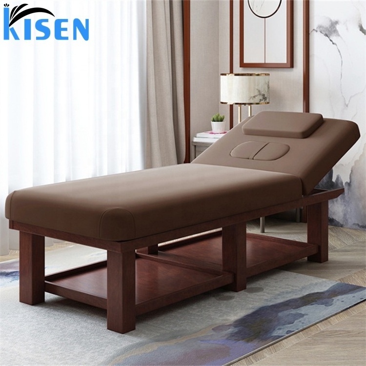 Solid wood beauty bed beauty salon multi-function with hole moxibustion physiotherapy bed beauty body grey color massage table