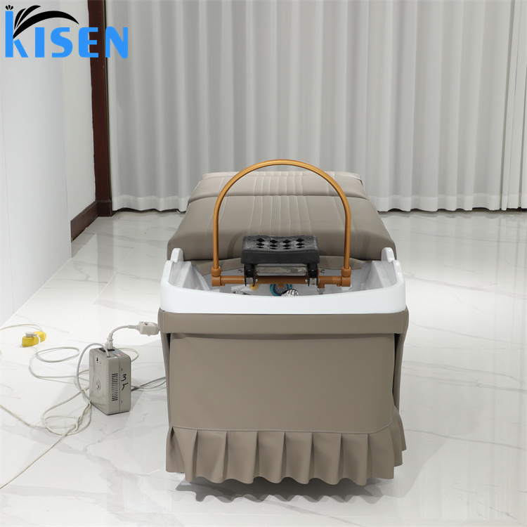 Kisen newest Fashion Baber Shop Funiture Salon Shampoo bed Hair Washing Massage Chair With Pedicure Sink wash foot for sale