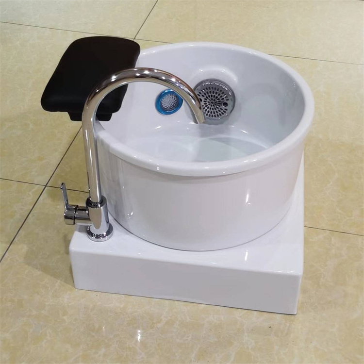 Foshan Kisen manufacturer beauty salon modern white foot spa massage pedicure bowl LED light sink with platform for sale