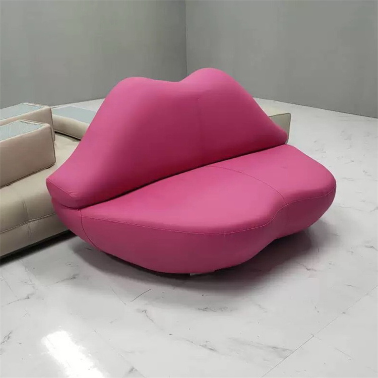 Kisen Velvet Cloth modern spa salon waiting room furniture Red Pink Lip nail chair waiting office sofa for manicure table