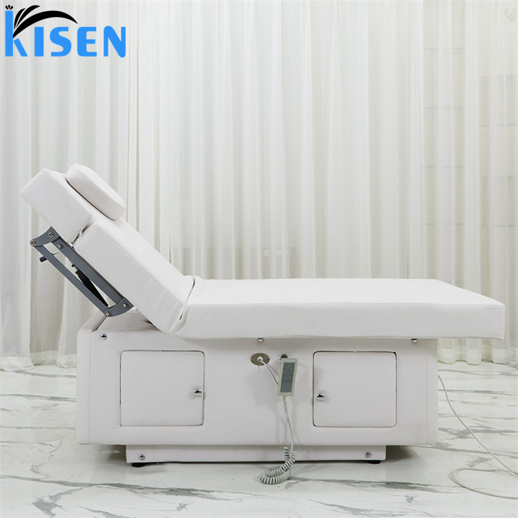 Kisen Modern Spa Bed Professional 3 Motor White Electric Aesthetic Tables Massage Facial Treatment Eyelash Beauty Salon Chair Be