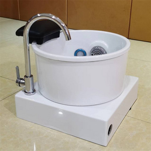 Foshan Kisen manufacturer beauty salon modern white foot spa massage pedicure bowl LED light sink with platform for sale