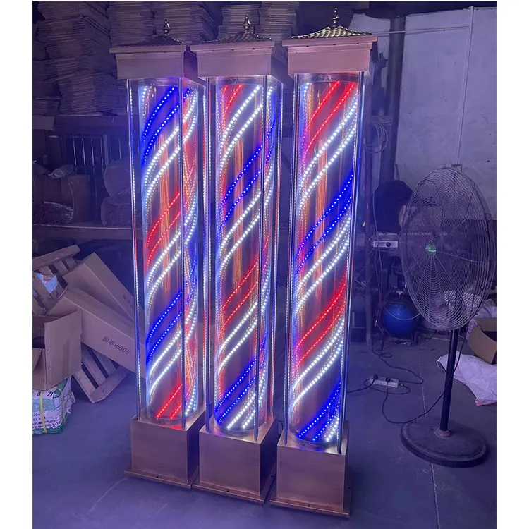 Wholesale Classical Rotating LED Glass Big Size Barber Pole Waterproof Spinning Stripes Barbershop Salon open sign light outdoor