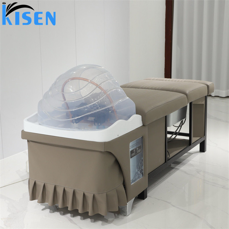 Kisen newest Fashion Baber Shop Funiture Salon Shampoo bed Hair Washing Massage Chair With Pedicure Sink wash foot for sale