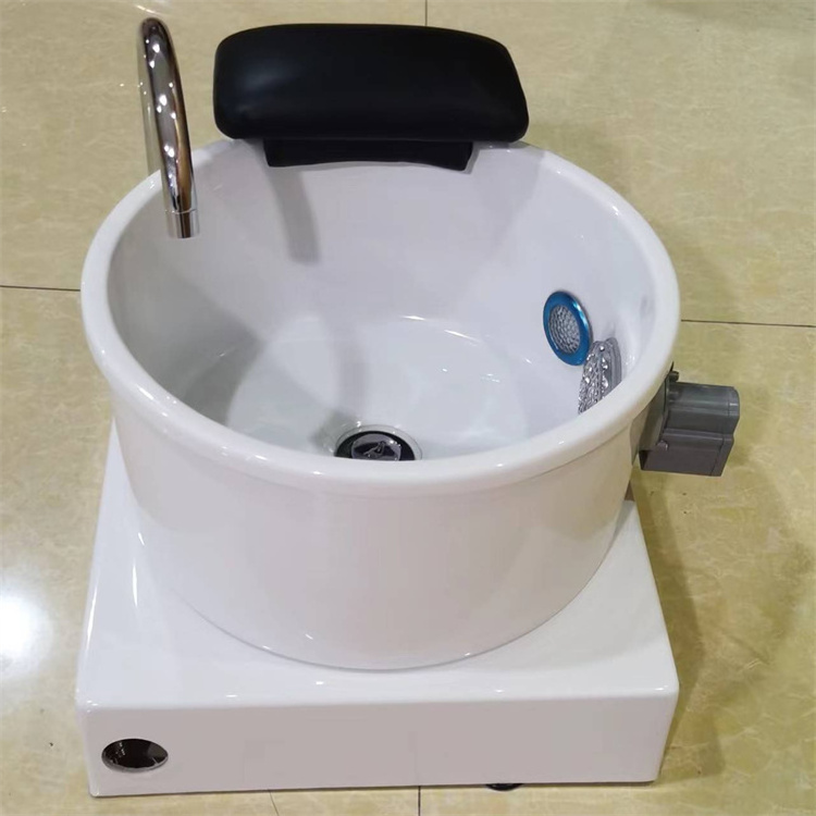 Foshan Kisen manufacturer beauty salon modern white foot spa massage pedicure bowl LED light sink with platform for sale