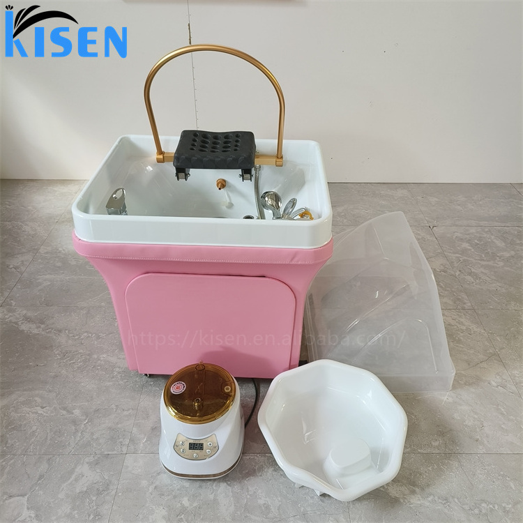 Portable Mobile Shampoo Basin Salon Furniture Hair Styling Backwash Pink Plastic Wash hair sink bowl with water circulation