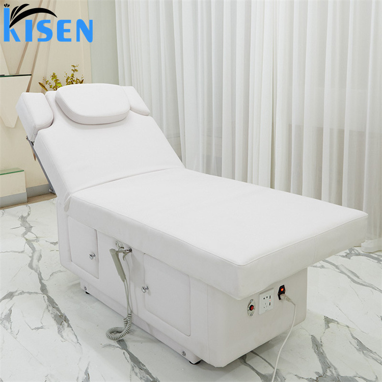 Kisen Modern Spa Bed Professional 3 Motor White Electric Aesthetic Tables Massage Facial Treatment Eyelash Beauty Salon Chair Be