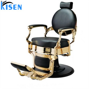 Kisen Wholesale Red Gold Vintage Heavy Duty Barber Chair Cheap Hairdressing Furniture Custom Antique Hair Salon Equipment