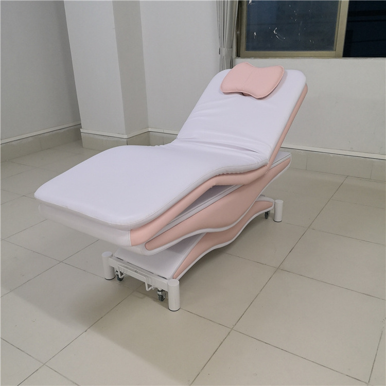 Kisen Luxury Pink White Color Custom Spa Massage Table Nursing Bed Chair Electric Facial Beauty 3 Motor Salon Furniture For Sale