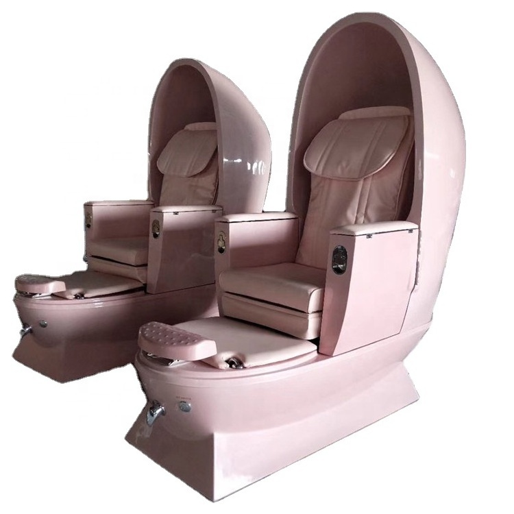 2024 luxury hot sale egg shaped pedicure foot spa massage chair with magnetic jet and pink white base for nail beauty salon use