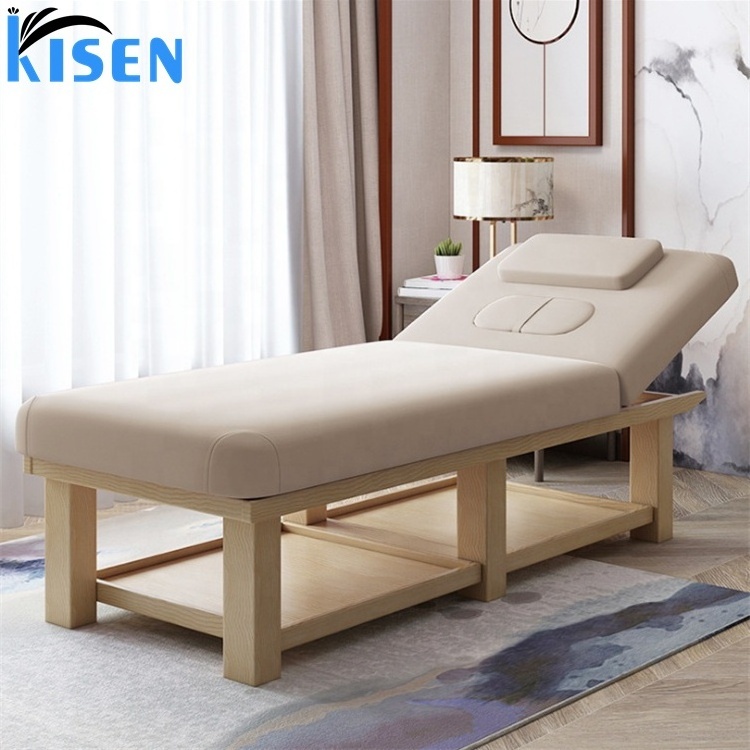 Solid wood beauty bed beauty salon multi-function with hole moxibustion physiotherapy bed beauty body grey color massage table